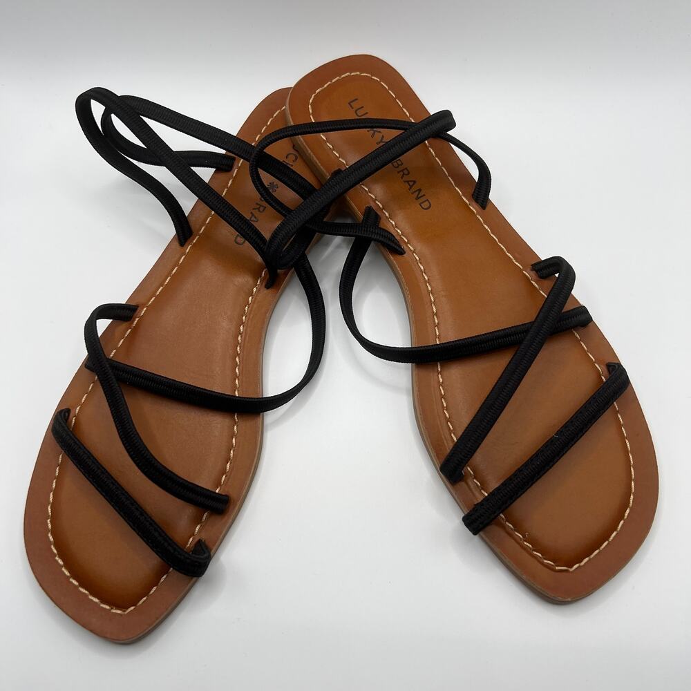 Lucky Brand LK-Bizell Strappy Flat Sandal Elastic Strap Black 9